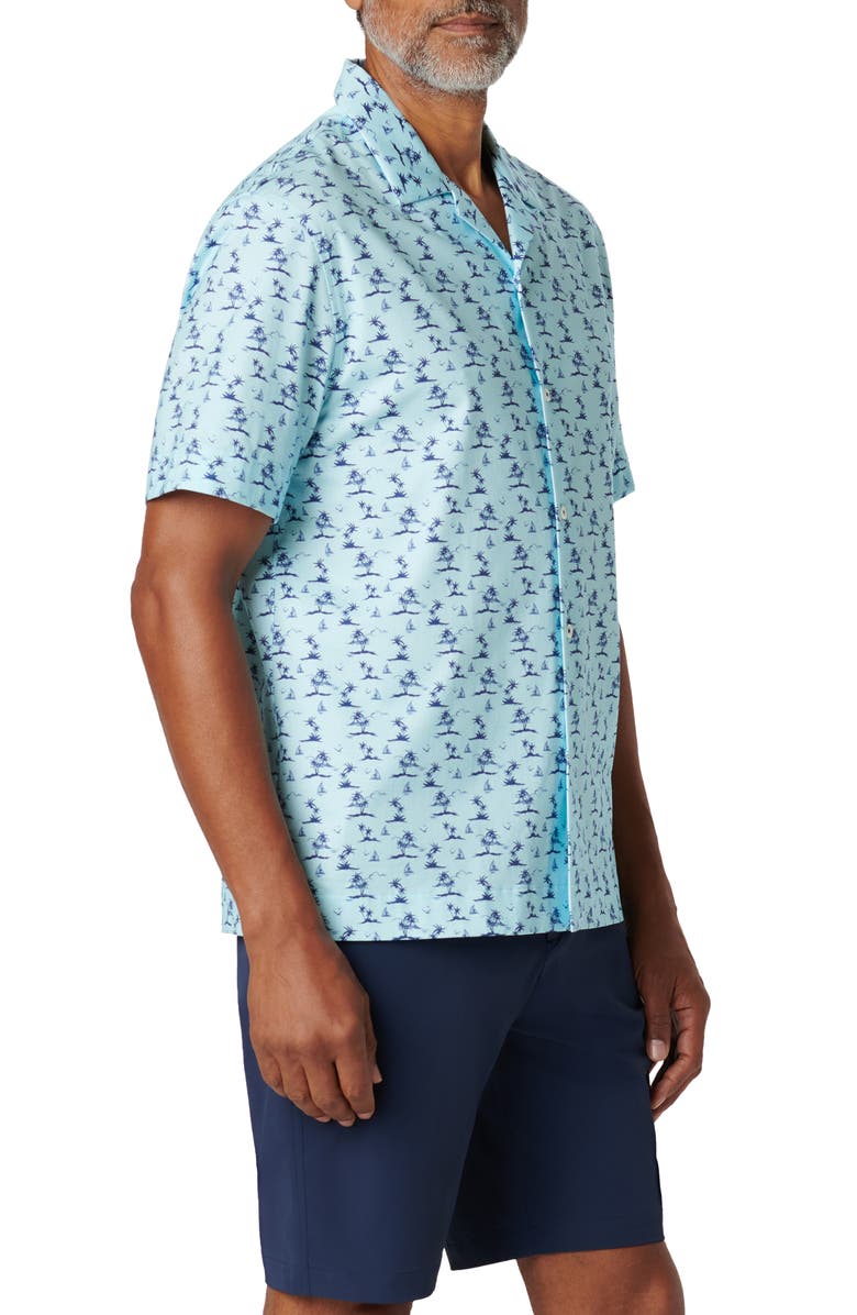 Bugatchi Cole Palm Tree Print Short Sleeve Button-Up Camp Shirt, Alternate, color, 