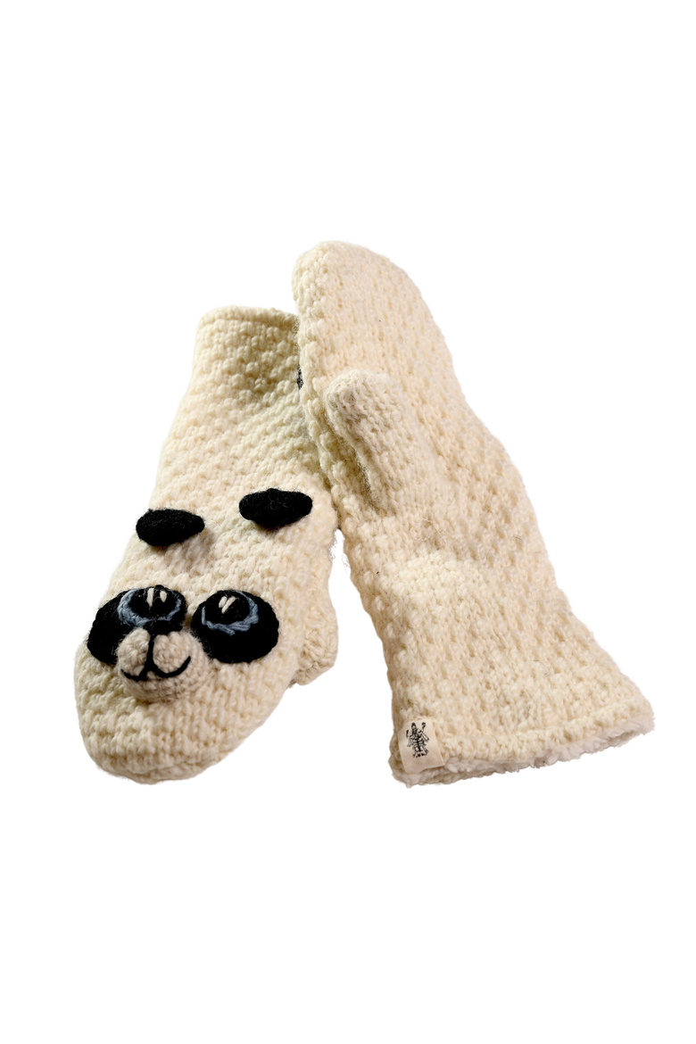 Crochet Panda Mittens, Alternate, color, White combo