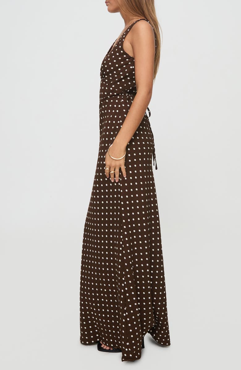 Princess Polly Nellie Polka Dot Maxi Dress, Alternate, color, Brown Polka Dot