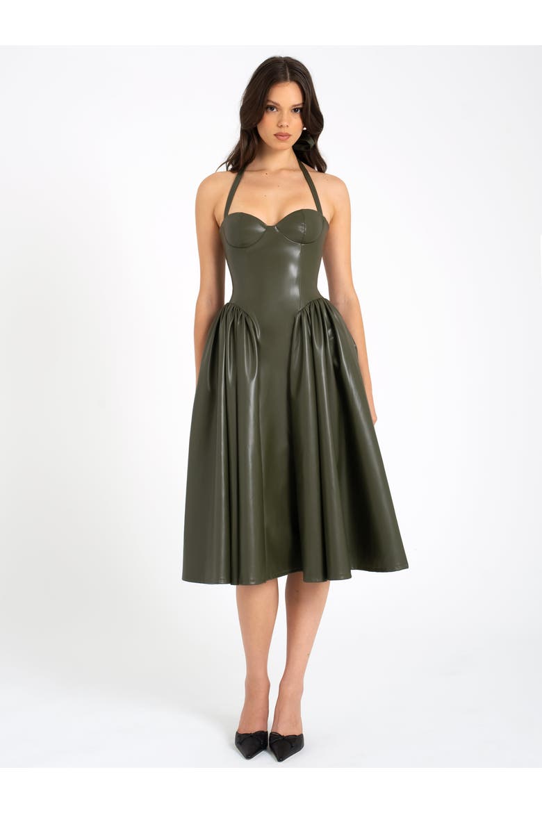 Eliana Vegan Leather Dress, Alternate, color, Olive green