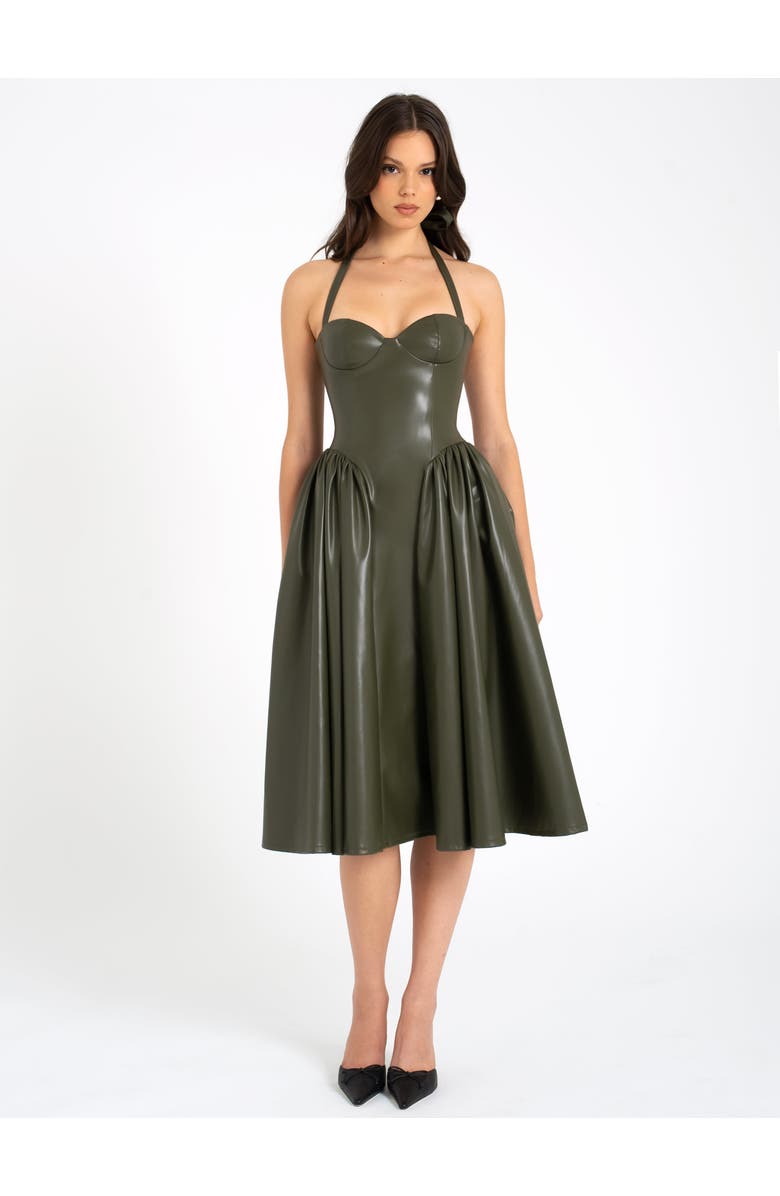 Miss Circle Eliana Vegan Leather Dress, Alternate, color, Olive Green