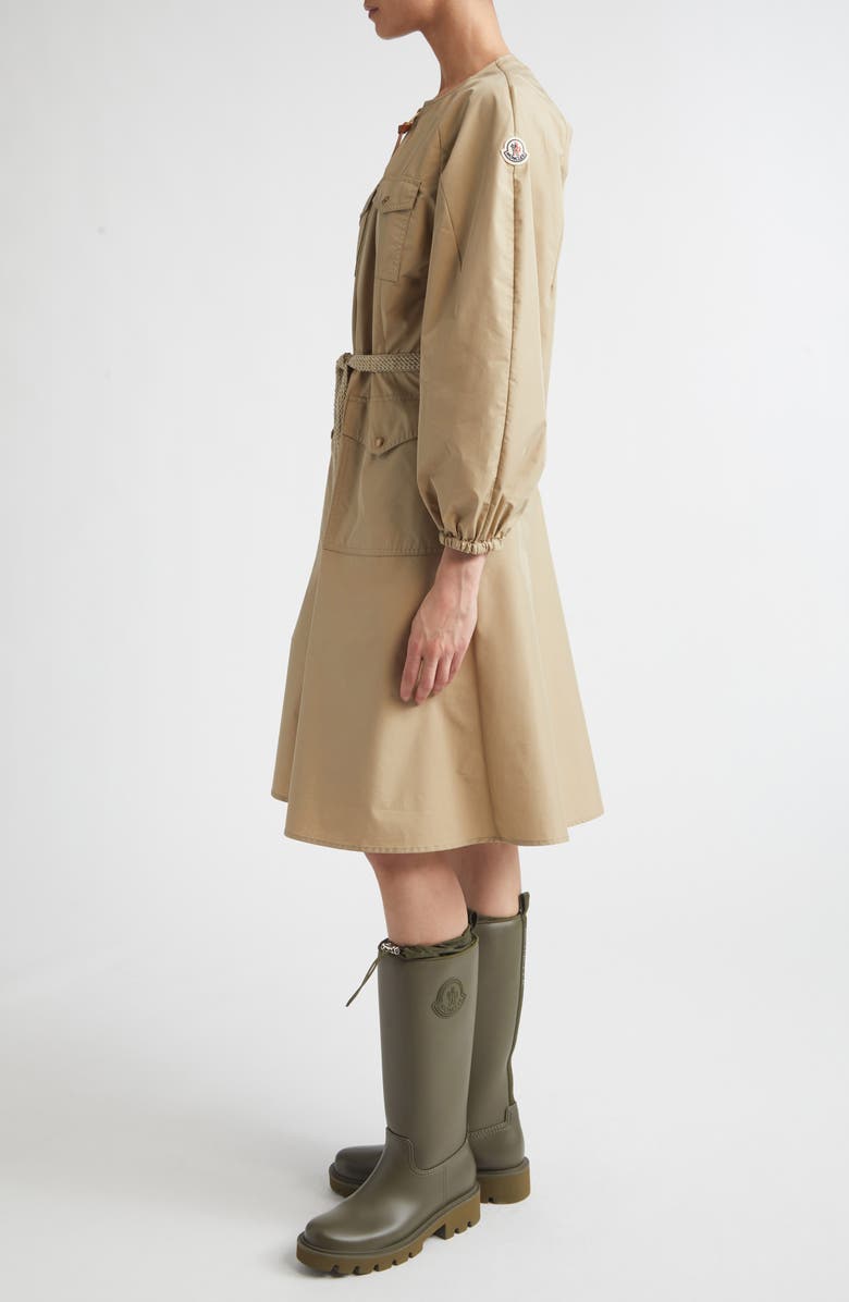Moncler Long Sleeve Belted Poplin Shirtdress, Alternate, color, Beige