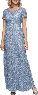 Alex Evenings Sequin Soutache Short Sleeve A-Line Gown