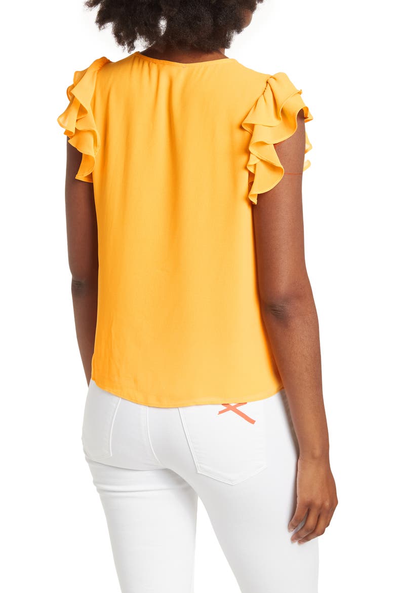 V-Neck Flutter Sleeve Top, Alternate, color, MARMALADE