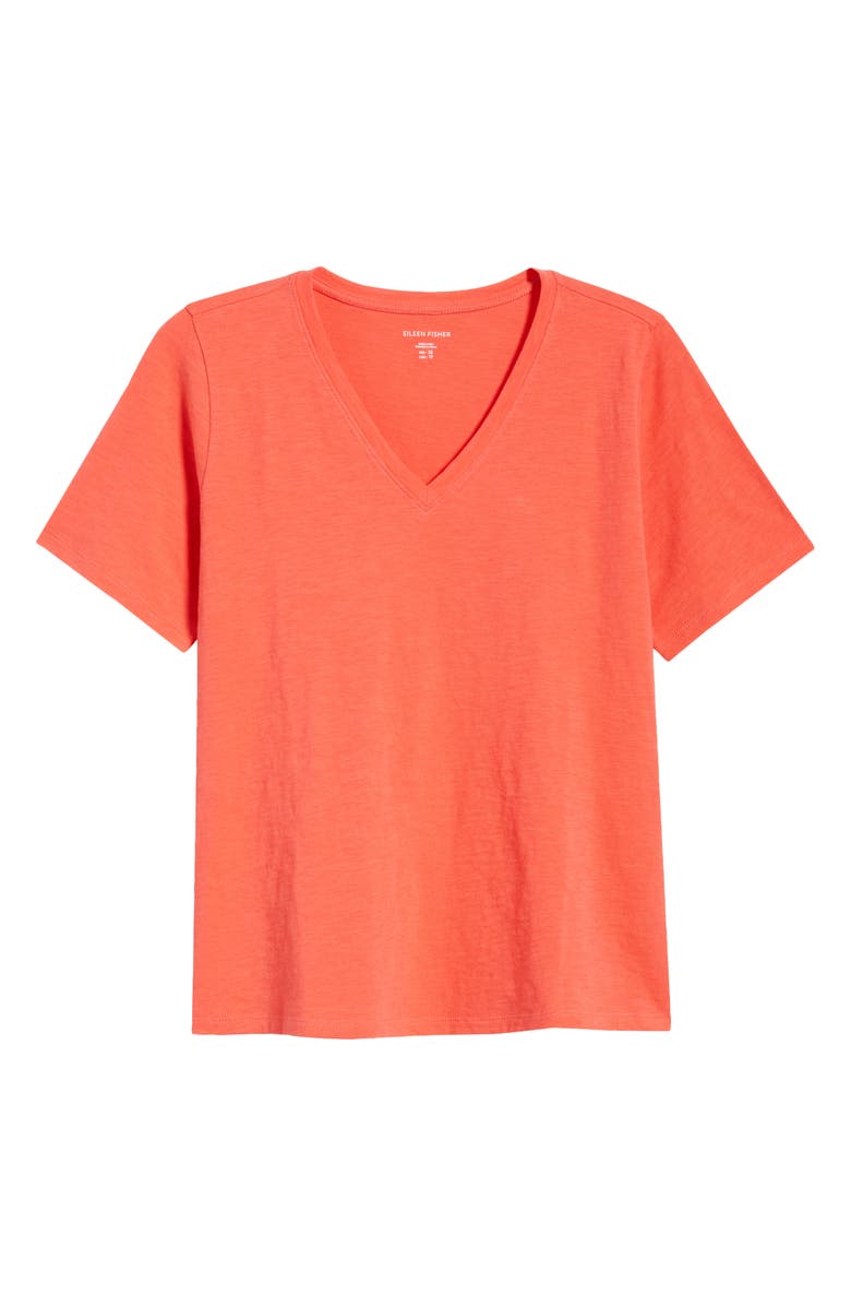 Eileen Fisher Easy V-Neck Organic Cotton T-Shirt, Alternate, color, Watermelon