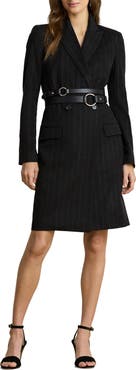 Lauren Ralph Lauren Pinstripe Double Breasted Wool Blend Dress