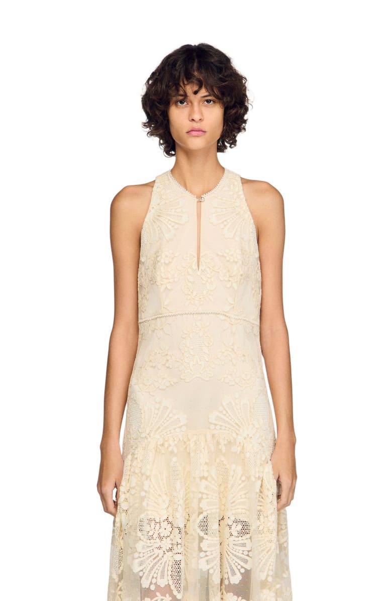 SANDRO Floral cotton guipure maxi dress, Alternate, color, Vanilla