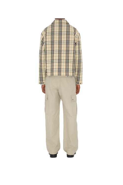 Shop Burberry Check Cotton Harrington Jacket In Husk