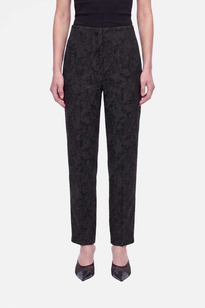Jacquard High Waist Carrot Trousers, Alternate, color, Black