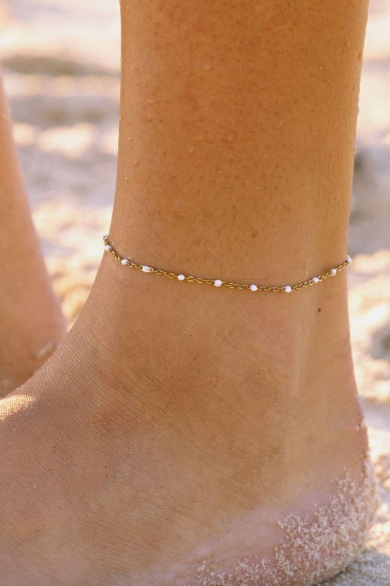 White Beaded Anklet, Alternate, color, Gold