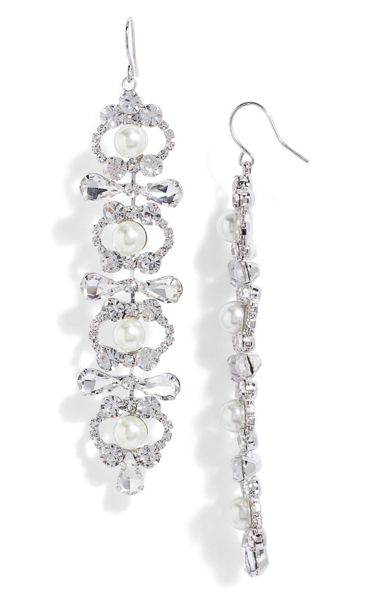 CRISTABELLE Crystal & Imitation Pearl Linear Earrings, Main, color, 