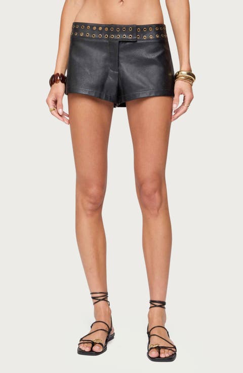 Kaylan Grommet Low Rise Faux Leather Shorts