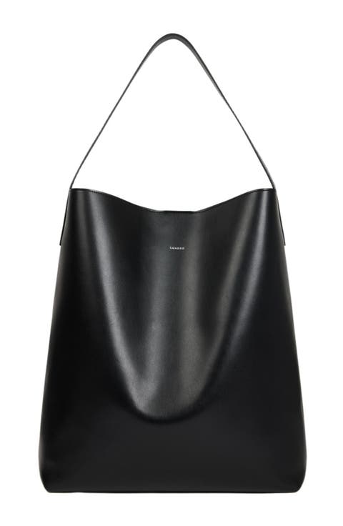 Leather hobo bag with logo