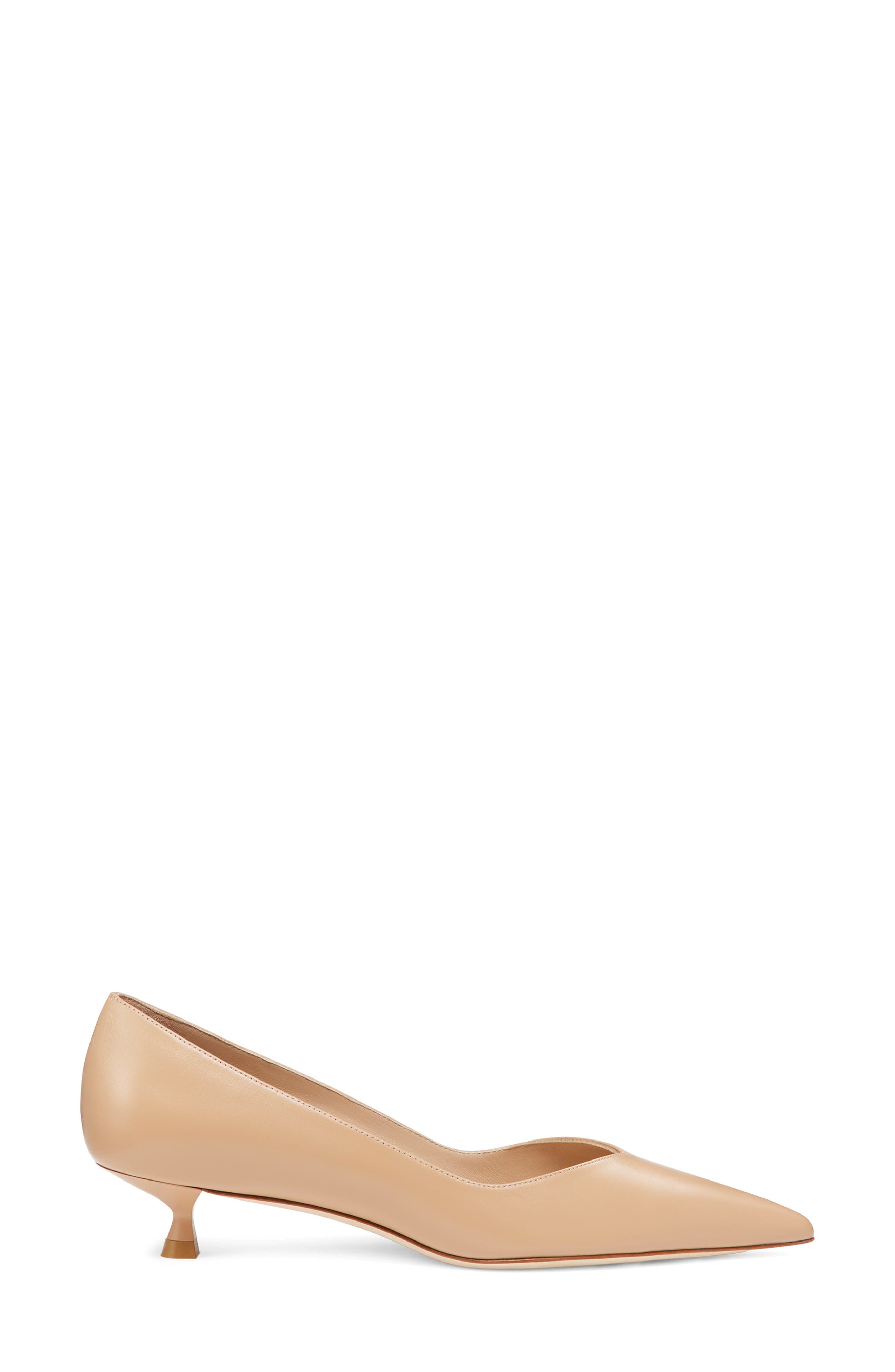 Stuart Weitzman Eva Kitten Heel Pointed Toe Pump, Alternate, color, Adobe