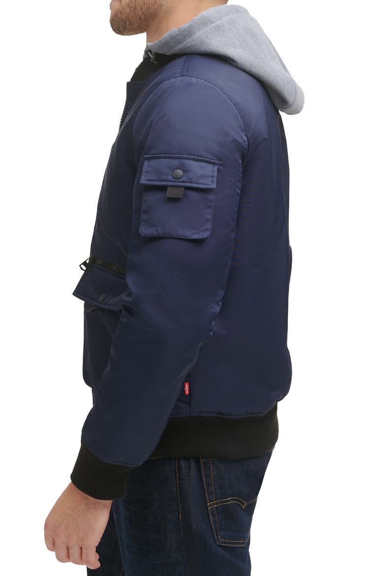 Levi's® Flight Hooded Bomber Jacket, Alternate, color, NAVY