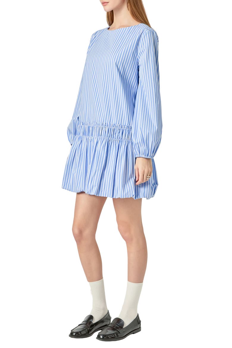 Stripe Long Sleeve Cotton Blend Minidress, Alternate, color, POWDER BLUE