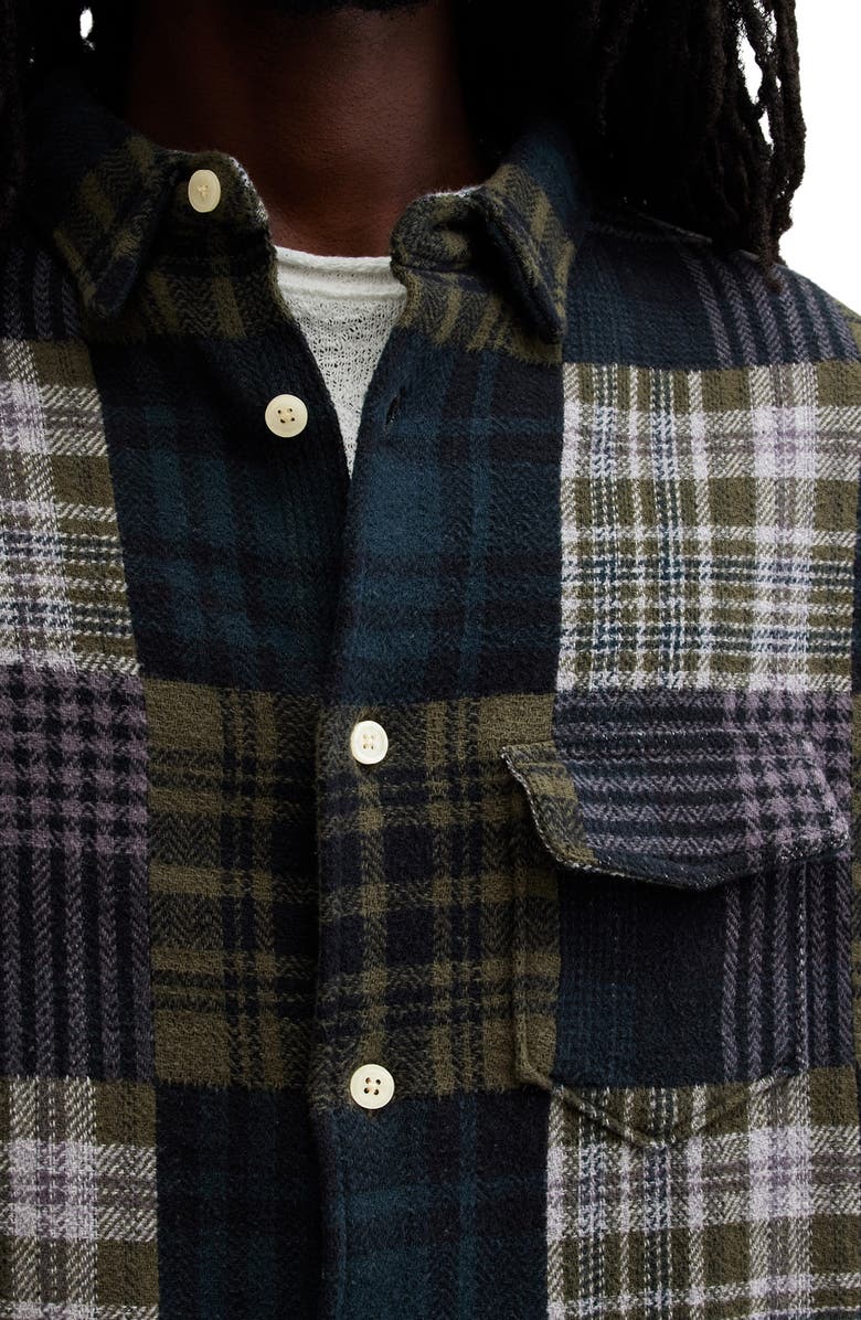 AllSaints Hopton Plaid Cotton Button-Up Shirt Jacket, Alternate, color, Khaki Green