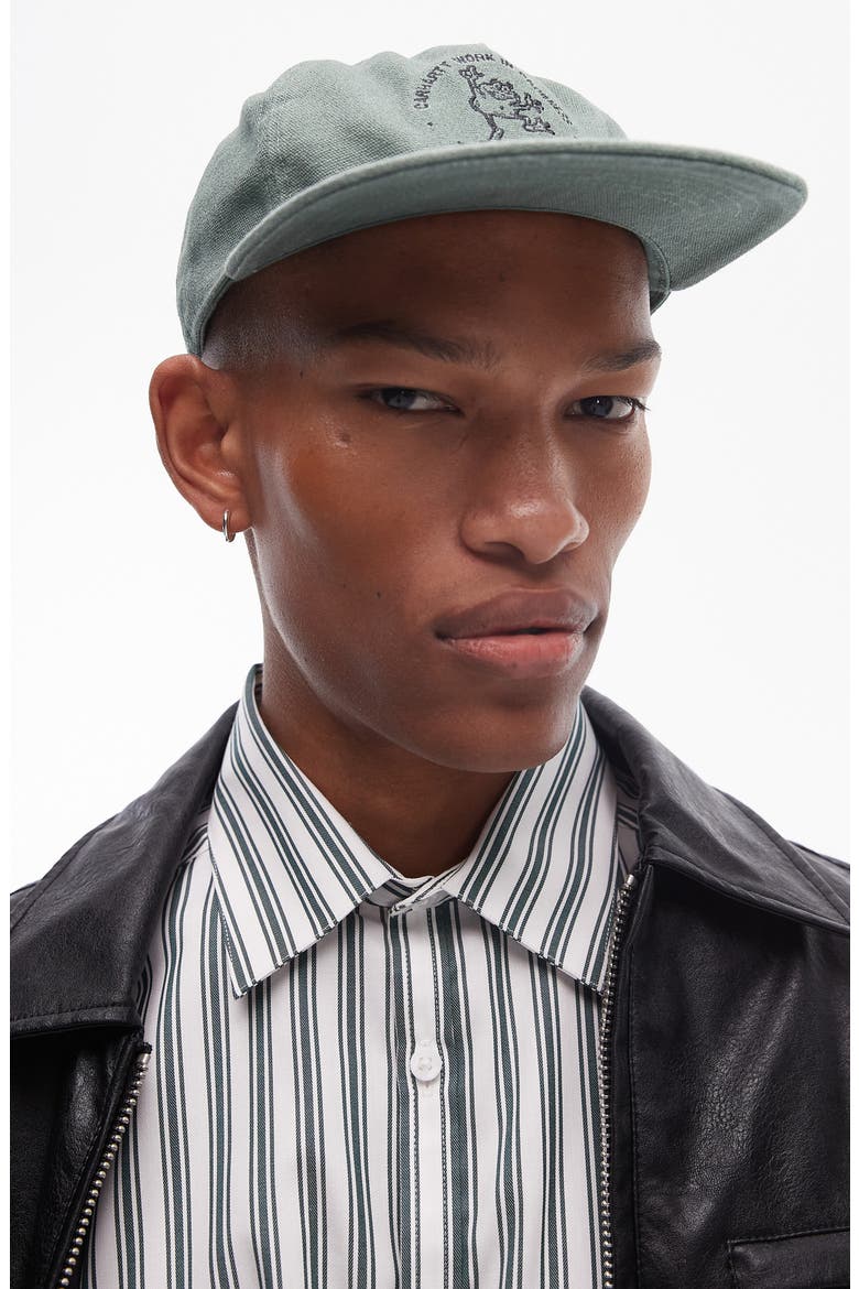 Oversize Stripe Cotton Herringbone Button-Up Shirt, Alternate, color, WHITE/GREEN STRIPE