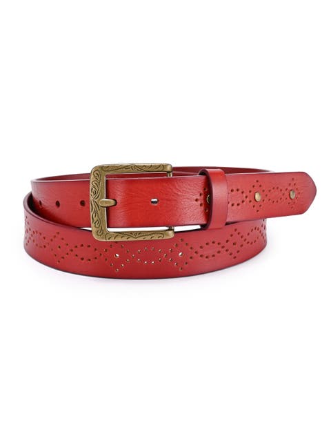 Daisy Genuine Leather Perforated Floral Detail Belt
