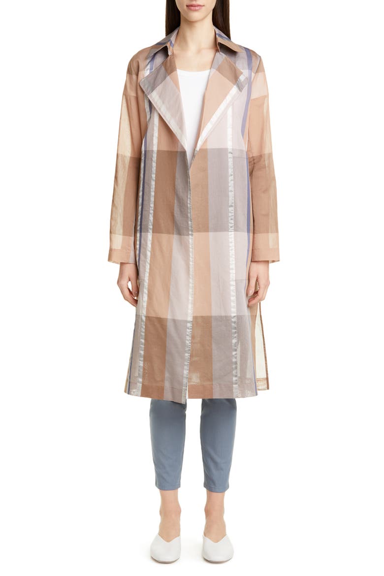 Evangelina Pavilion Plaid Trench Coat, Main, color, AMARETTO MULTI