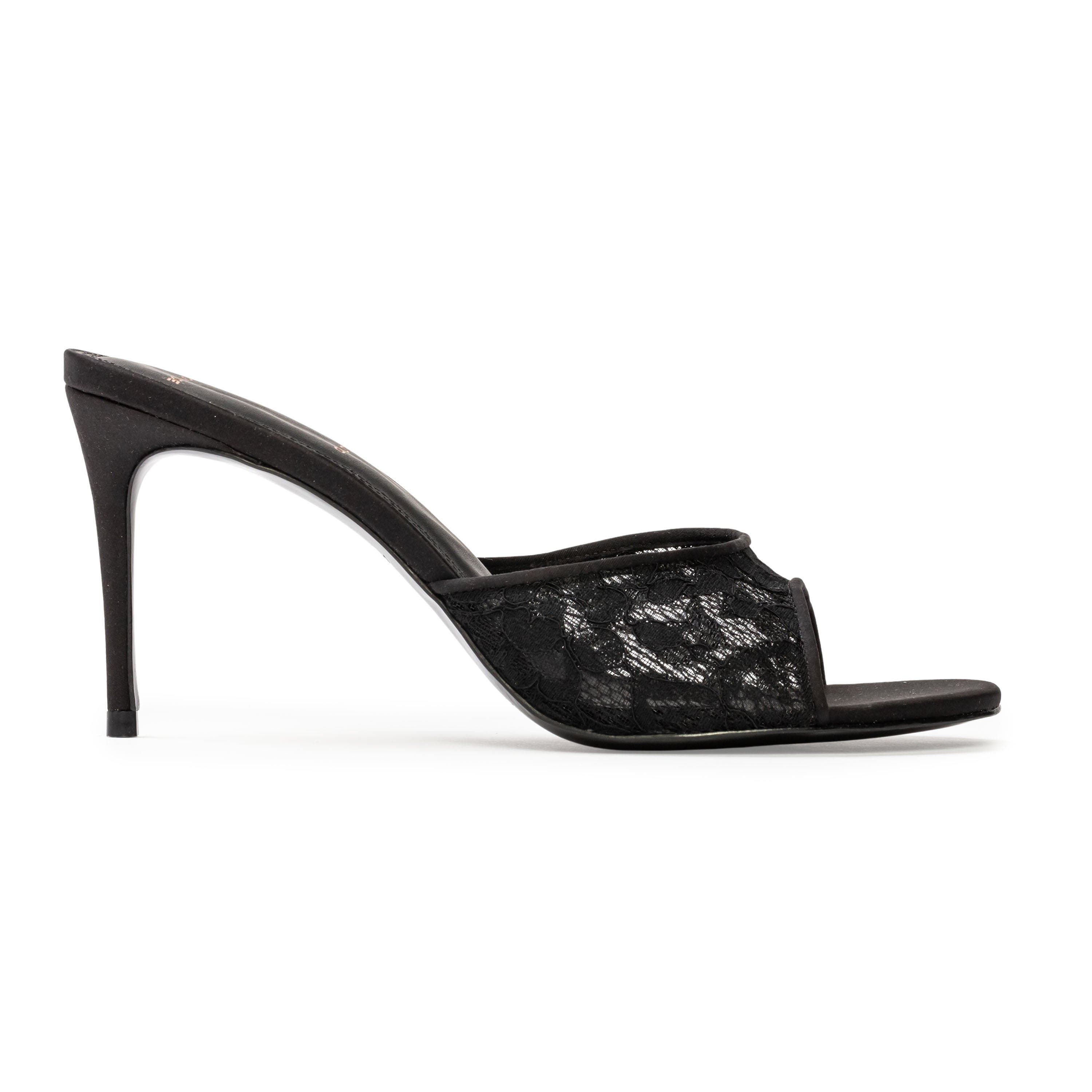 BLACK SUEDE STUDIO Celeste 80 Mule, Main, color, Black Lace