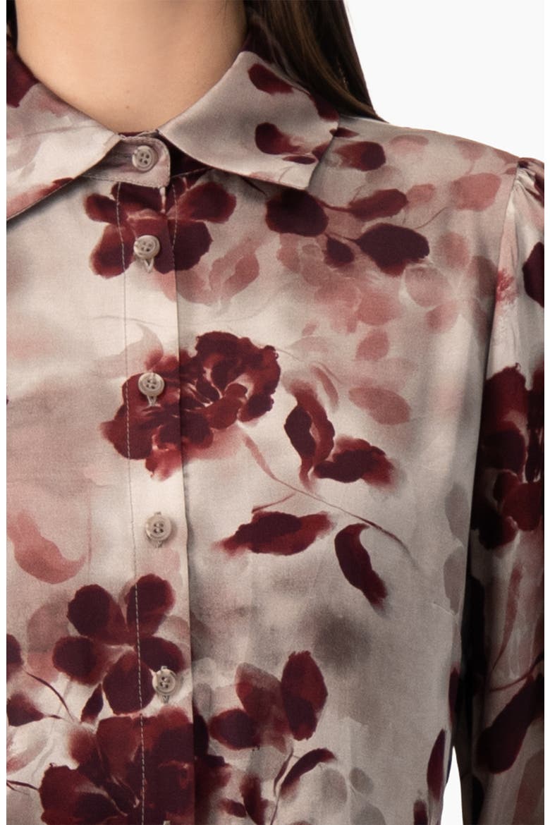 Long-sleeve Button-up Floral Blouse, Alternate, color, Grey
