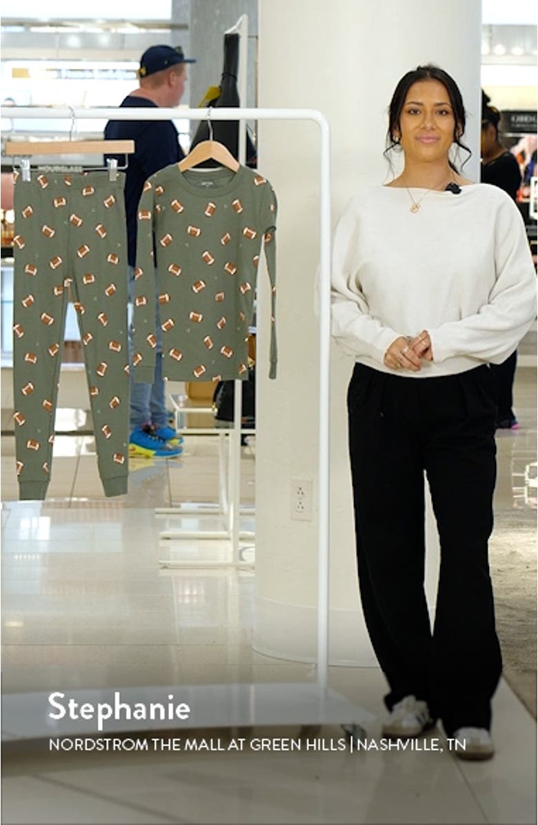 Kids' Football Print Fitted Organic Cotton Two-Piece Pajamas, sales video thumbnail