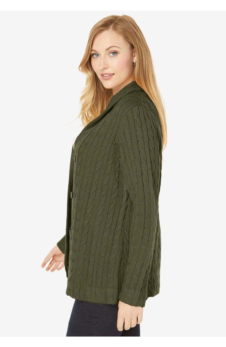 Jessica London Cable Blazer Sweater, Alternate, color, Black