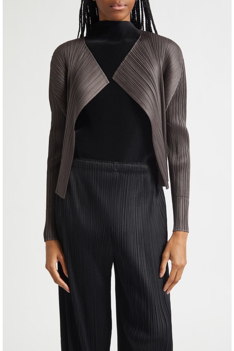 Monthly Colors June Pleated Open Front Cardigan, Main, color, CHARCOAL