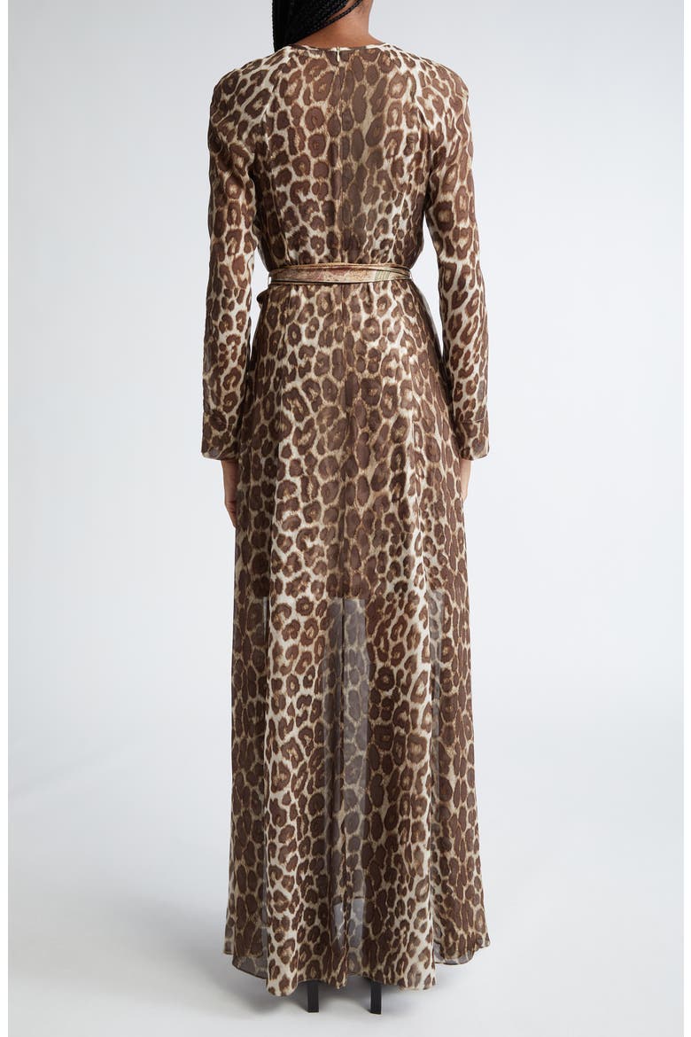Illustration Leopard Print Belted Long Sleeve Maxi Dress, Alternate, color, CHOCOLATE LEOPARD