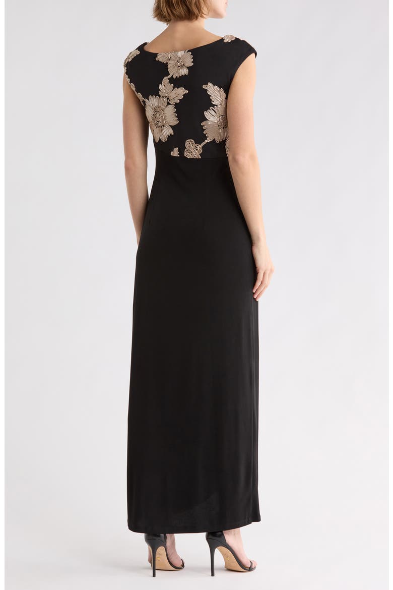 Soutache Bodice Faux Wrap Gown, Alternate, color, BLACK/ CHAMPAGNE