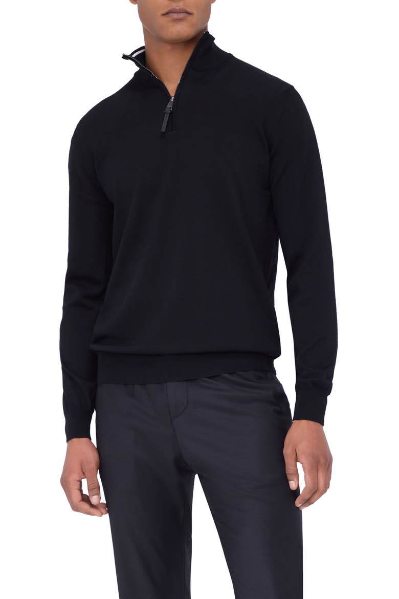Merino Wool Quarter Zip Pullover, Main, color, BLACK
