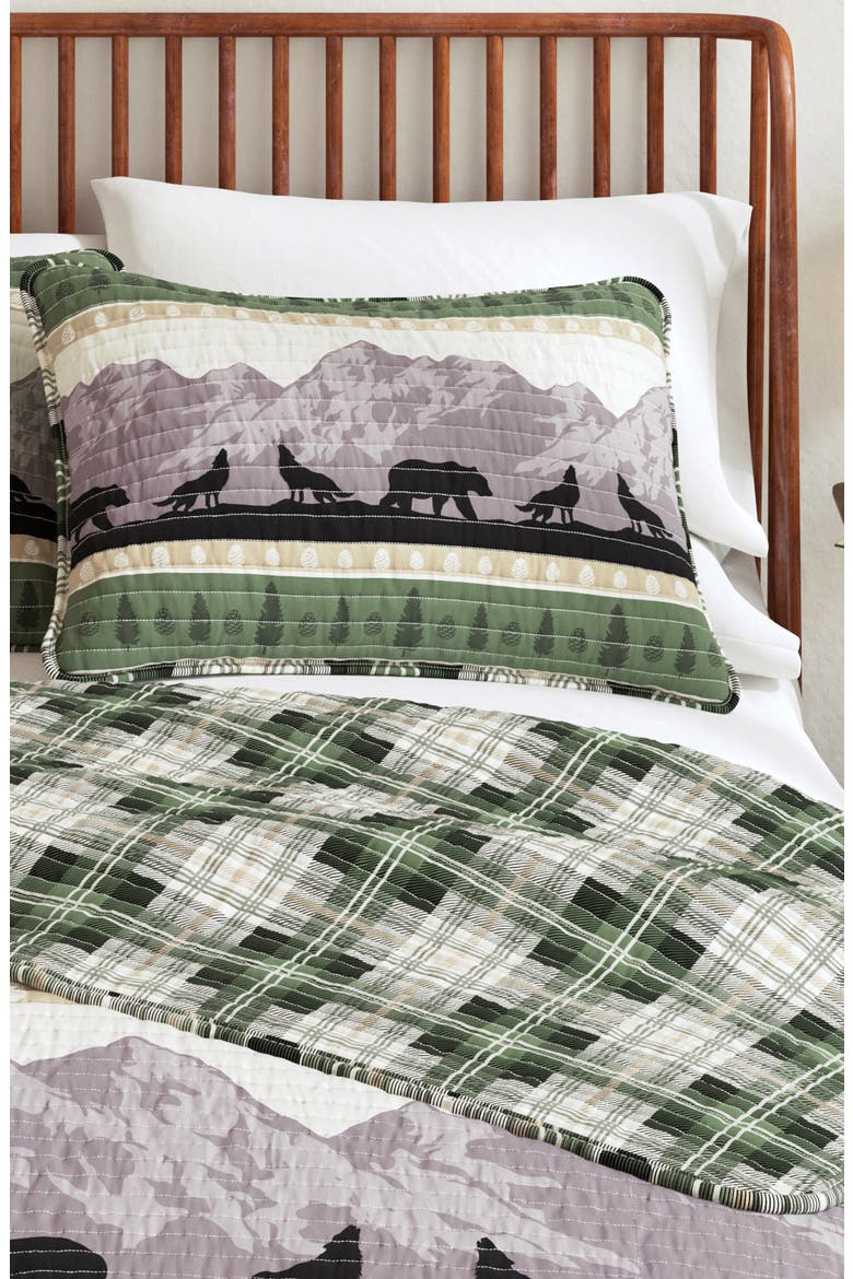 Mountain Scene Plaid Quilt Set, Alternate, color, FOREST PATCHWORK