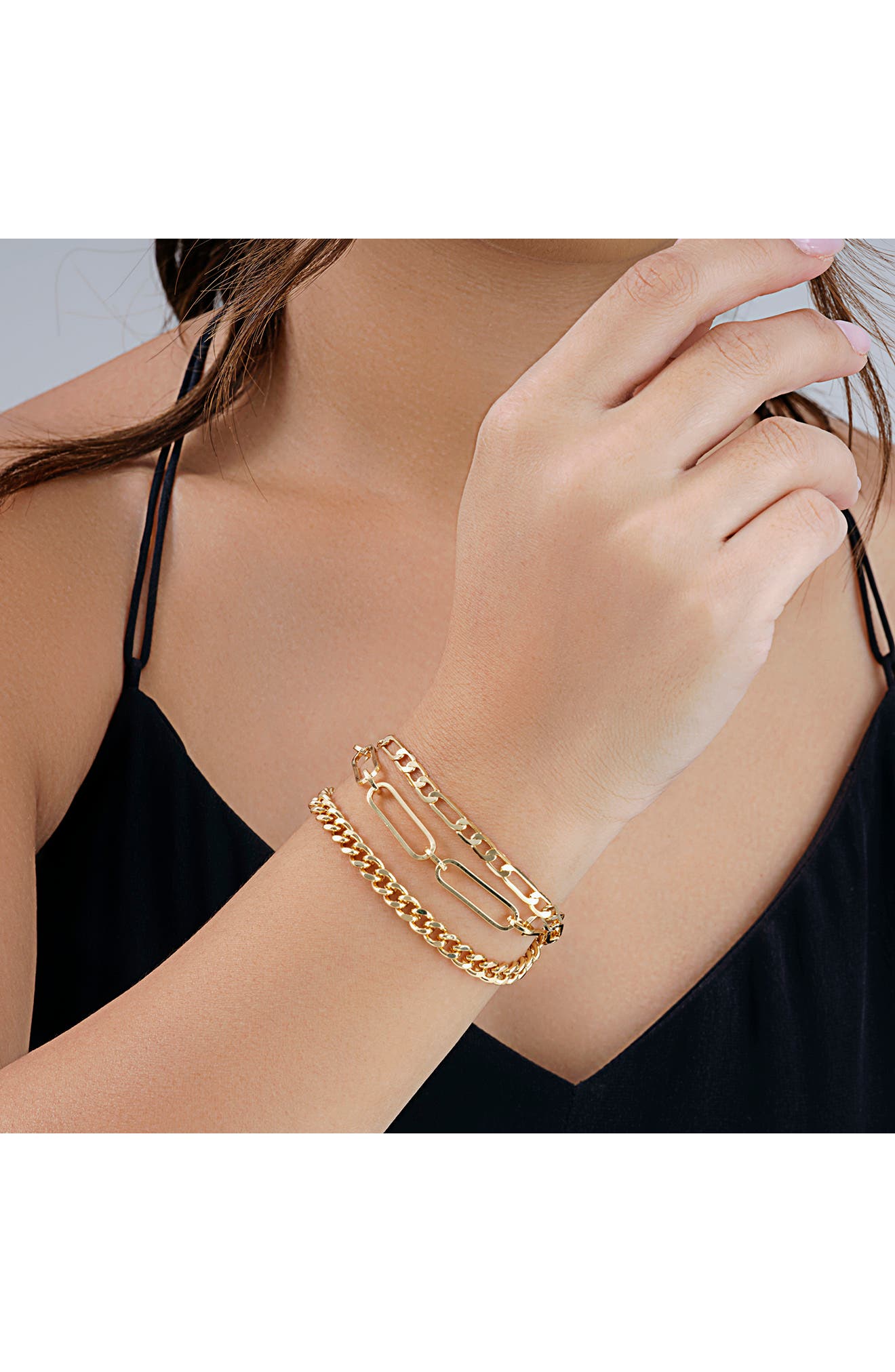 Sterling Forever Rhodium Plated Layered Chain Bolo Bracelet