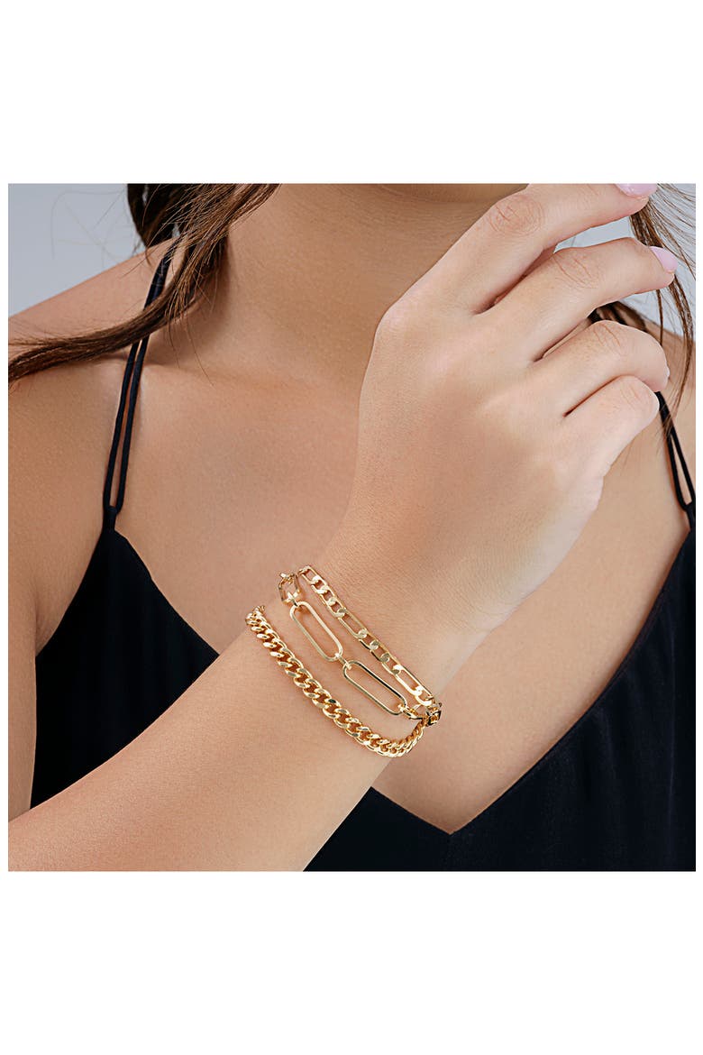 Rhodium Plated Layered Chain Bolo Bracelet, Alternate, color, GOLD