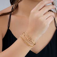 Sterling Forever Rhodium Plated Layered Chain Bolo Bracelet