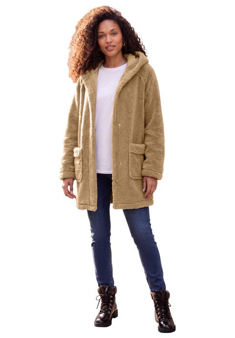 Plus Size Hooded Teddy Fleece Coat (plus)