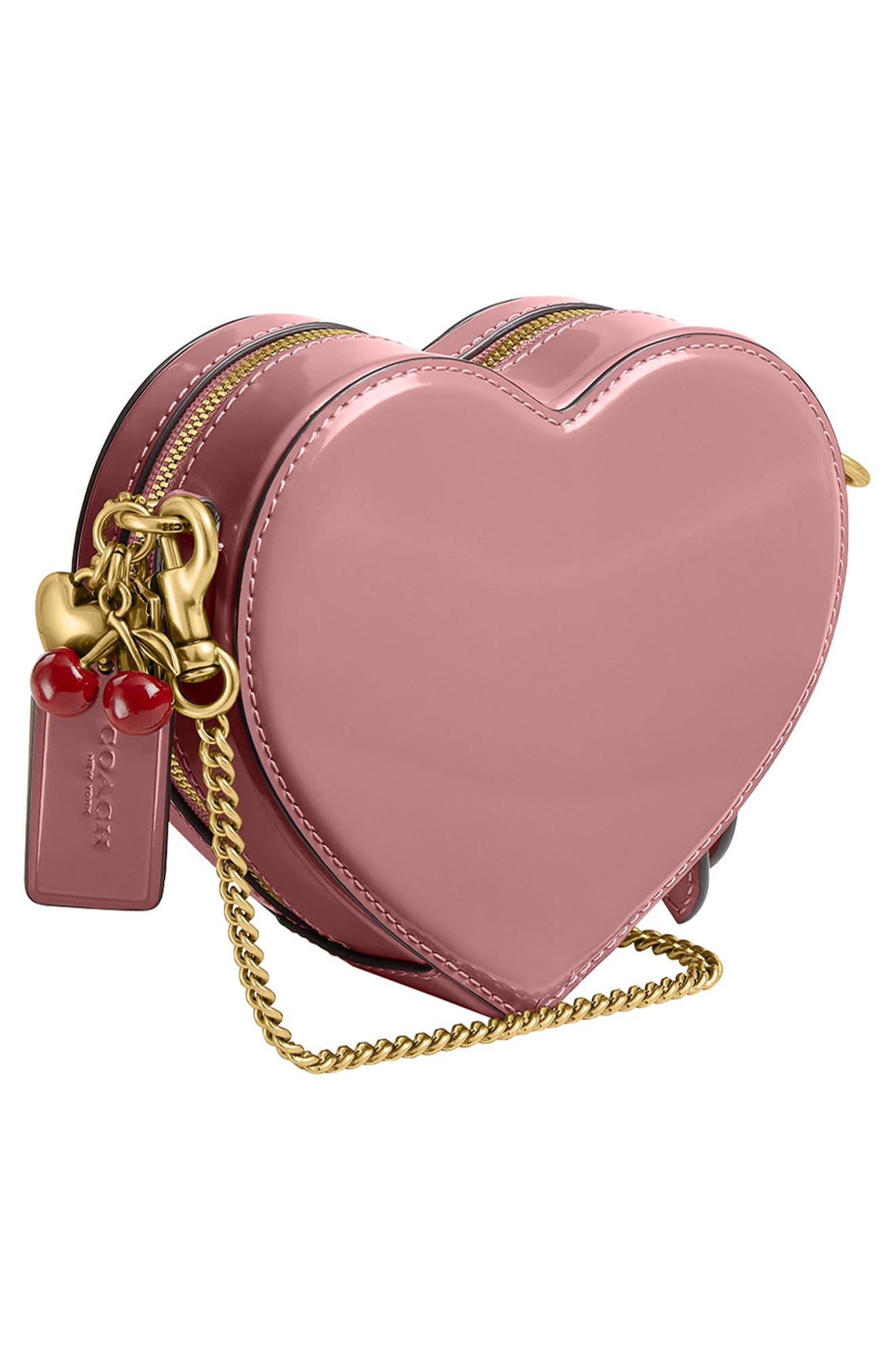 COACH Spazzolato Leather Heart Crossbody Bag, Alternate, color, B4/ Peony