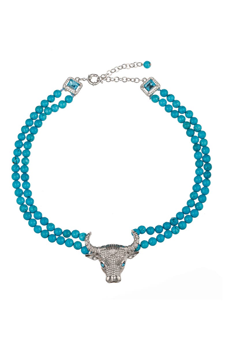 Tara Bull's Head Agate Beaded Necklace, Main, color, TEAL