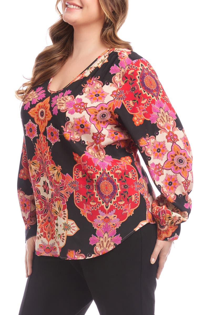 Karen Kane Scoop Neck Crepe Top, Alternate, color, Print