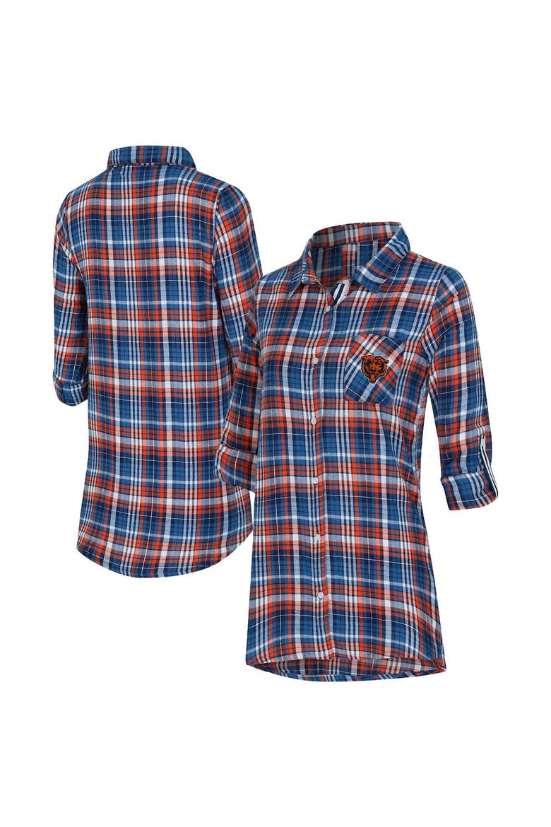 Women's Concepts Sport Navy Chicago Bears Laney Plaid Tri-Blend Full-Button Nightshirt, Alternate, color, Navy