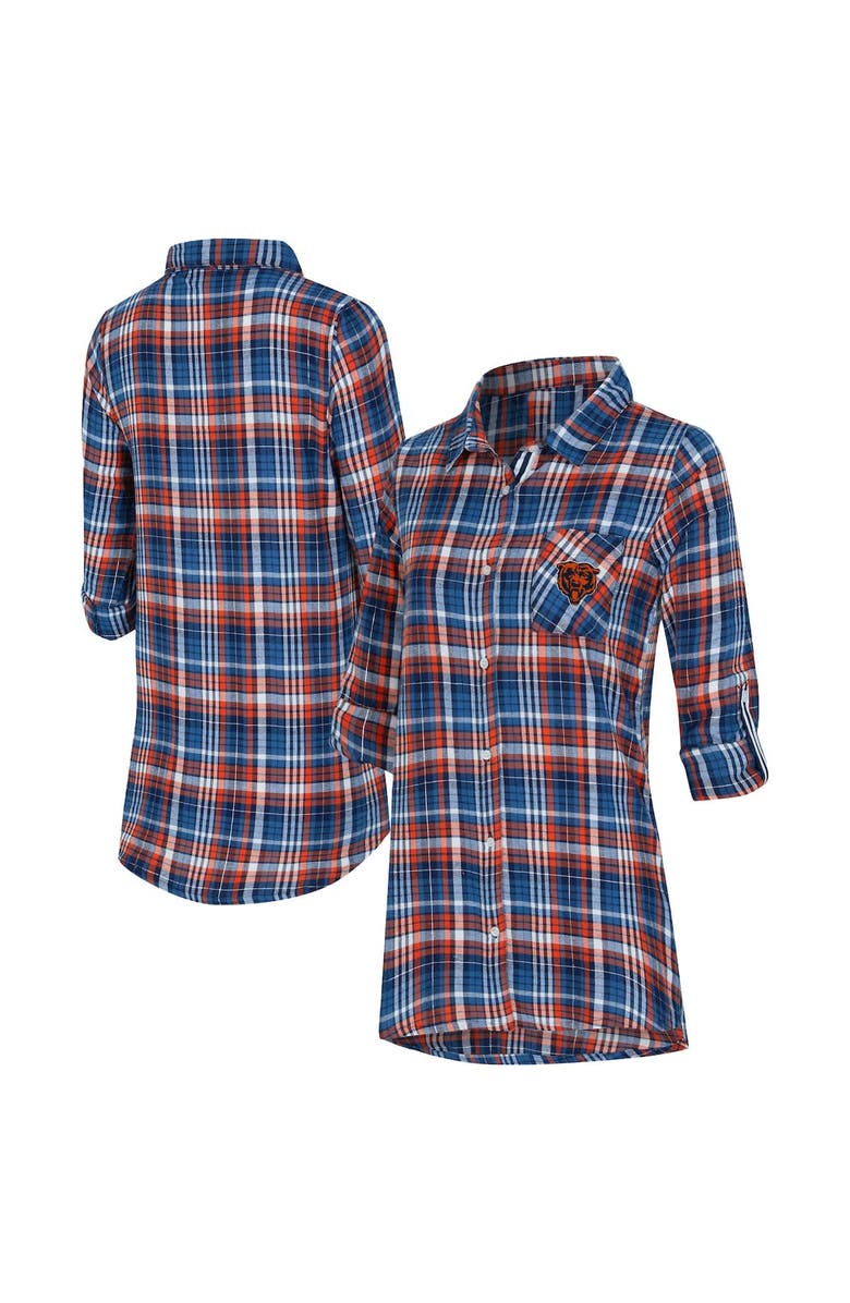 CONCEPTS SPORT Women's Concepts Sport Navy Chicago Bears Laney Plaid Tri-Blend Full-Button Nightshirt, Alternate, color, Navy