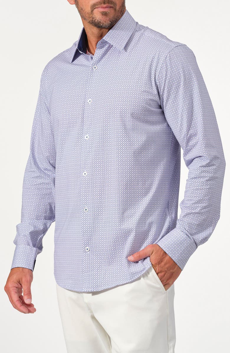 STUDIO GARNET LOS ANGELES Mosaic Print Stretch Supima Cotton Button-Up Shirt, Alternate, color, Blue/Red