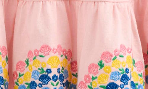 Mini Boden Kids' Enza Shell Embroidered Tiered Cotton Sundress In Chalk Pink Rainbows