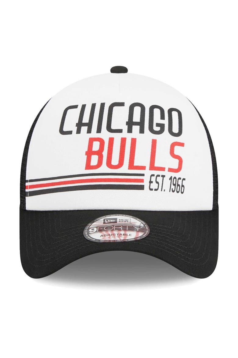 Men's New Era White Chicago Bulls Lift Pass Foam Front Trucker 9FORTY Adjustable Hat, Alternate, color, White