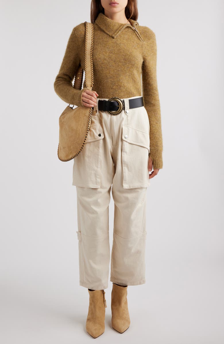 Isabel Marant Étoile Odelle Alpaca Blend Zip Shoulder Sweater, Alternate, color, Honey