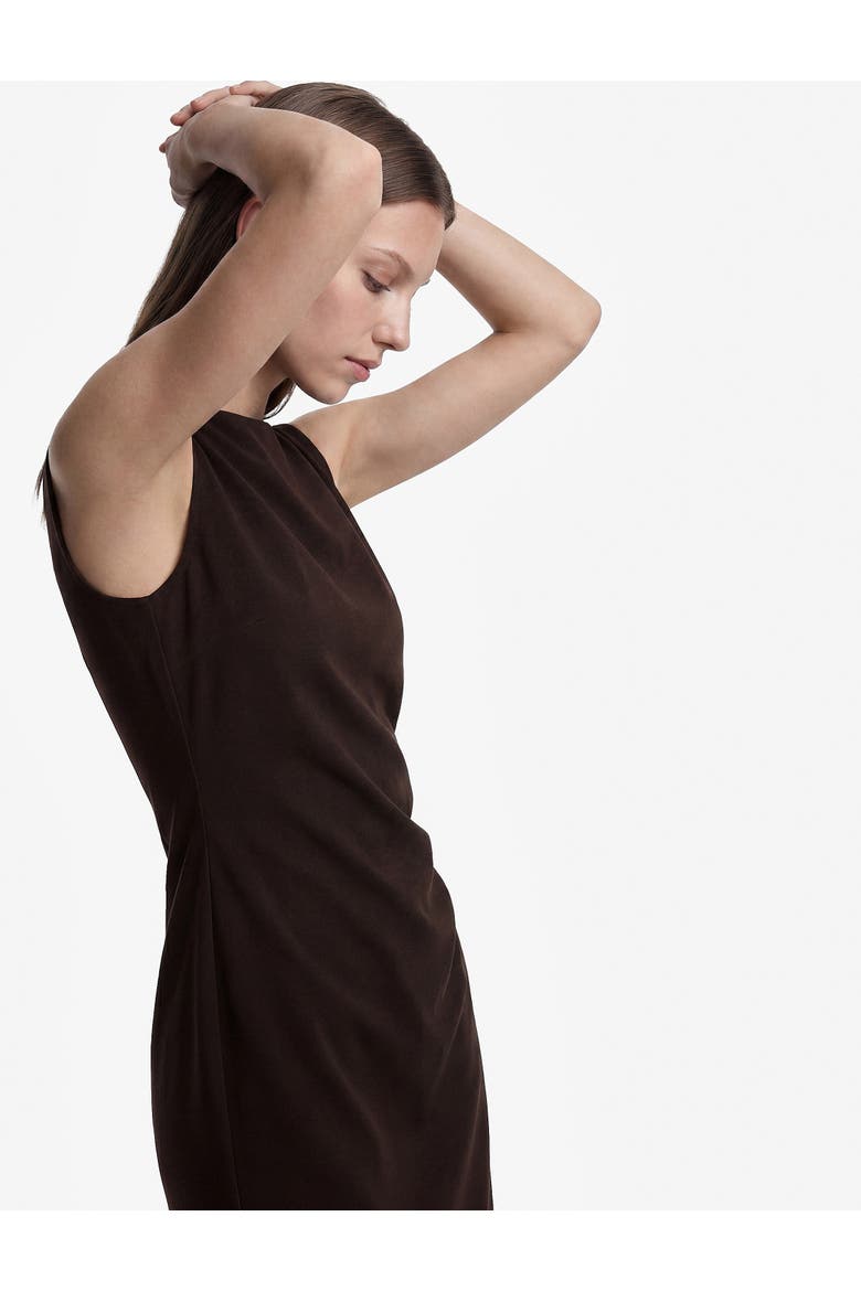 Draped Crew Neck Sleeveless Midi Dress, Alternate, color, BROWN