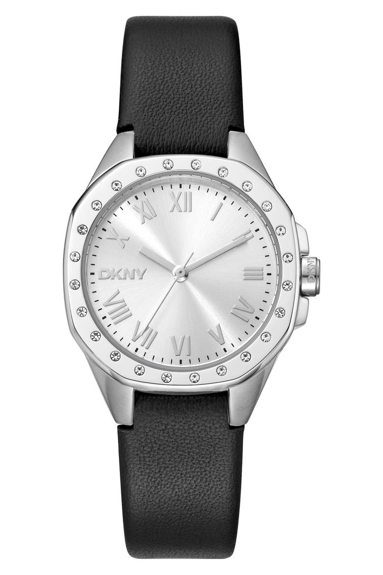 Three Hand Quartz Leather Strap Watch, 36mm, Main, color, BLACK