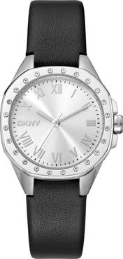 DKNY Three Hand Quartz Leather Strap Watch, 36mm