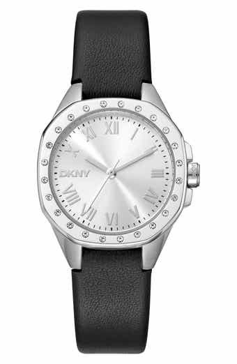 Three Hand Quartz Leather Strap Watch, 36mm